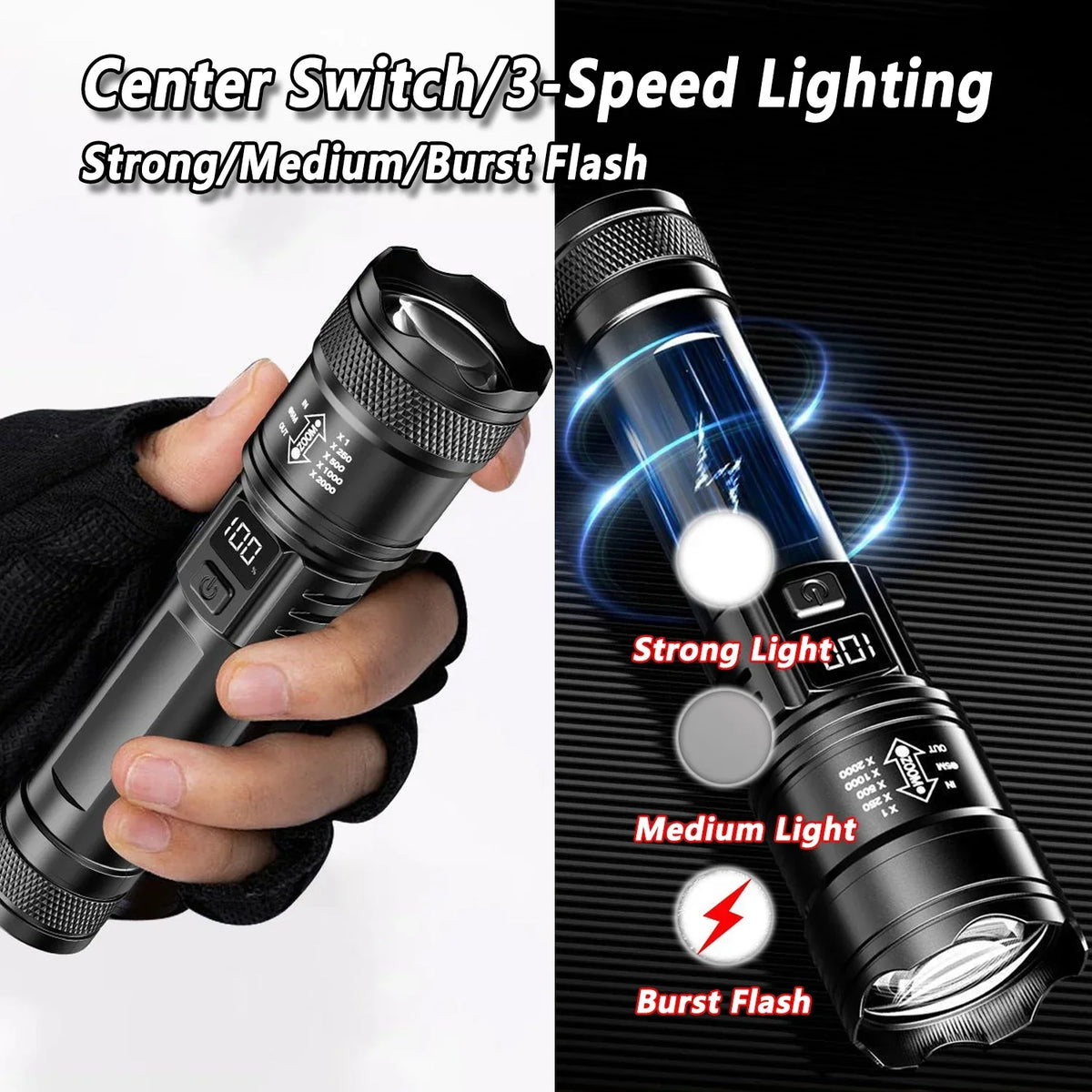 2000LM Ultra Bright P50 LED Flashlight Tactical EDC Emergency Spotlight Telescopic Zoom Handheld Torch with 14500/18650 Batt…