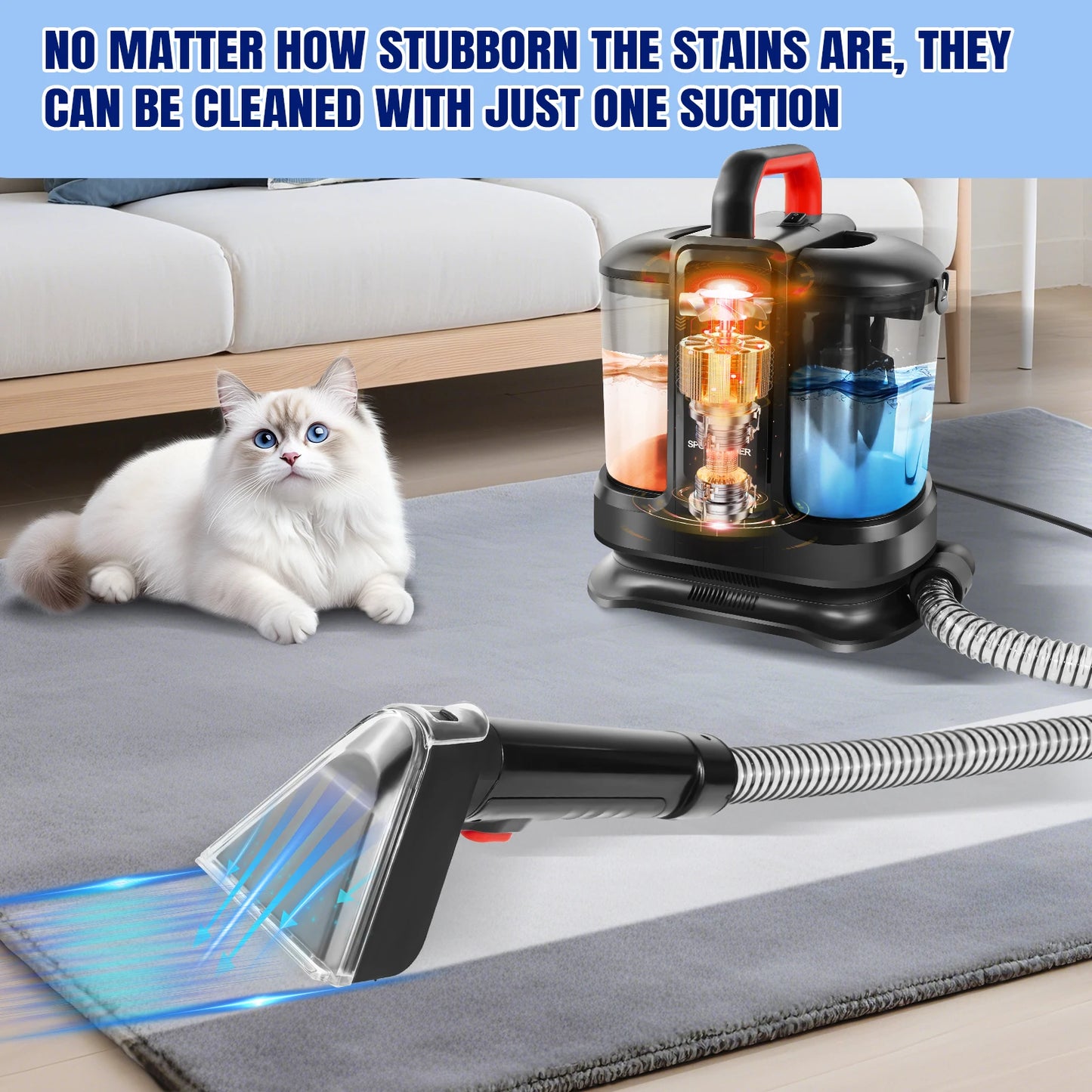 Home Design Spot Cleaner, Fabric, Stain, Car Seats, Upholstery, Pet Messes, Sofa and Carpet Cleaning Machine,suction power o…