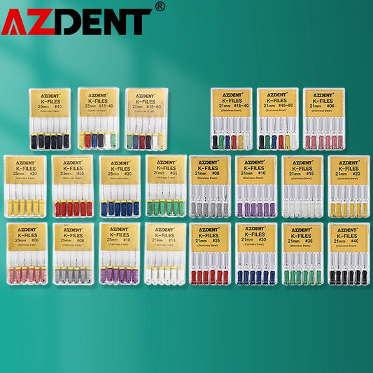 6Pcs/Pack AZDENT Dental Hand Use K-Files 21/25mm/31mm Stainless Steel Endodontic Root Canal Files Dentist Tools Dental Files…