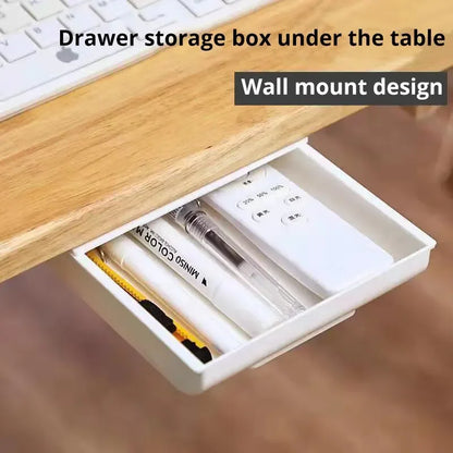 1PCS White SelfAdhesive Storage Drawer Box Makeup Pencil Tray Desk Hidden Under Stand Self-adhesive Under-drawer Storage Box…