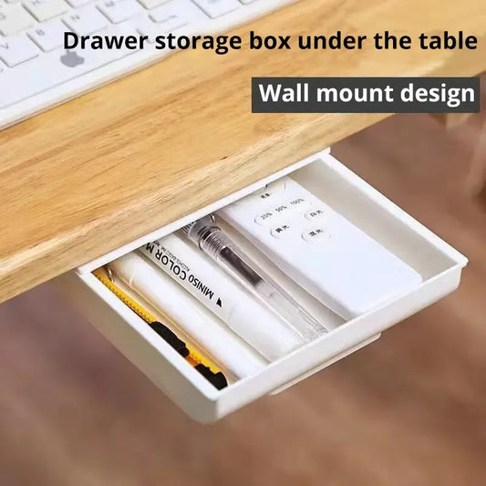 1PCS White SelfAdhesive Storage Drawer Box Makeup Pencil Tray Desk Hidden Under Stand Self-adhesive Under-drawer Storage Box…
