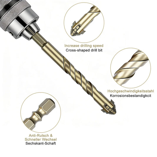 High-Four-Edged Serrated Eccentric Drill for Dry Drilling of Ceramic Tiles, Glass, Marble, Concrete, Stainless Steel Drill B…