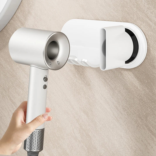 Gray/White Hair Dryer Stand Holder Wall Mounted, ABS Punch Free Blow Dryer Holder Rack, Organizer For Hair Dryer - image 2