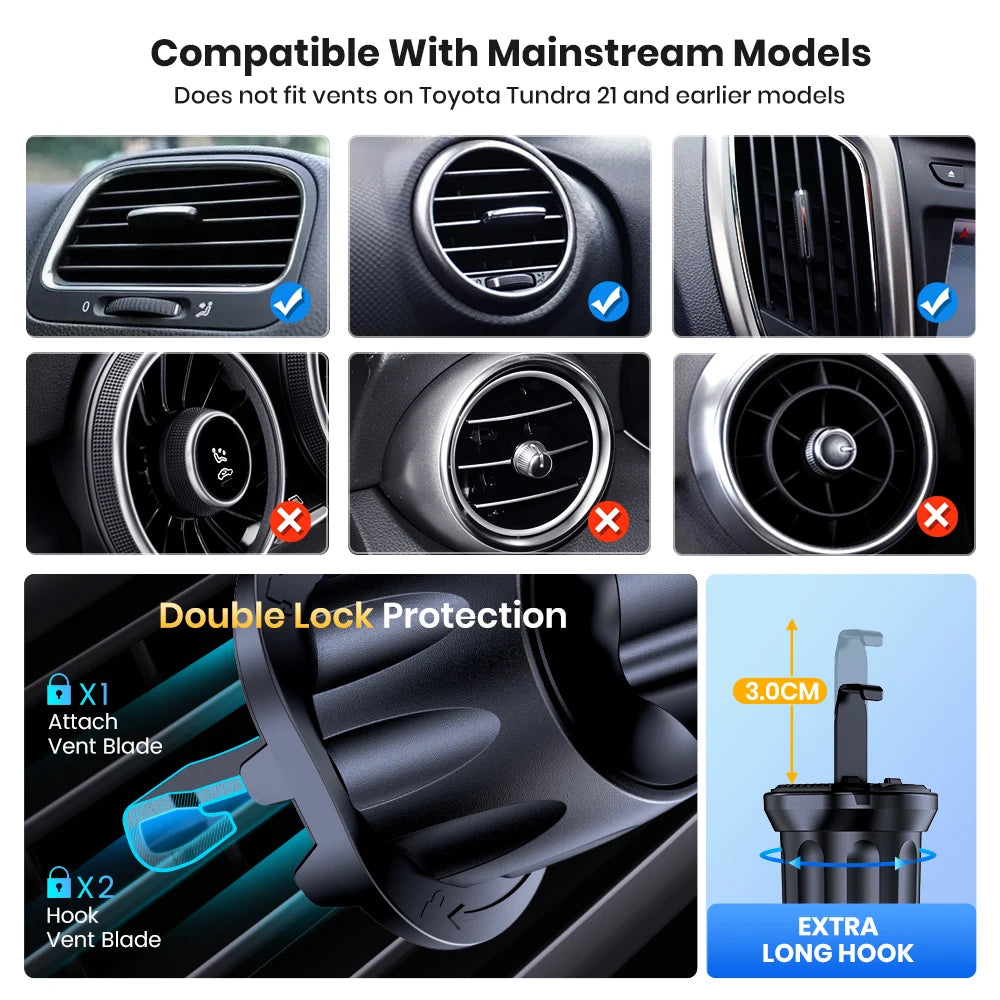 Car Phone Holder Mount,TOPK Upgrade Auto Locking Universal Phone Stand Holder with Hook Clip for Car Air Vent for iPhone Sam…