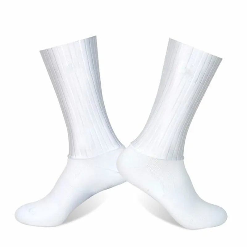 Aero Cycling Summer Anti Socks Whiteline Slip Silicone Socks Men Bicycle Sport Running Bike Socks Calcetines Ciclismo - imag…