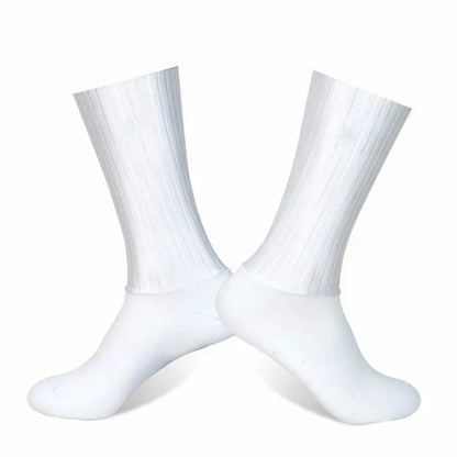 Aero Cycling Summer Anti Socks Whiteline Slip Silicone Socks Men Bicycle Sport Running Bike Socks Calcetines Ciclismo - imag…