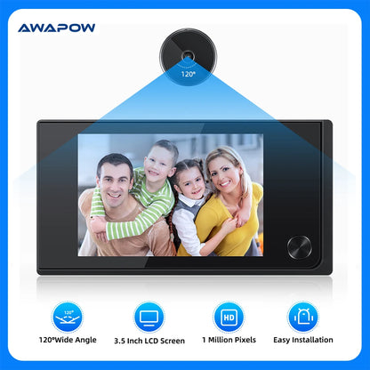 Awapow 3.5 Inch Doorbell Peephole Viewer Digital Door Camera 120° LCD 2 Million HD Pixels Cat Eye Door Bell Outdoor Monitor…