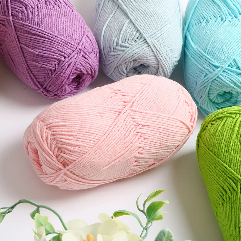 40-50g/Set 4ply Milk Cotton(80%) Knitting Yarn Needlework Dyed Lanas For Crochet Craft Sweater Hat Dolls At Low Price - imag…