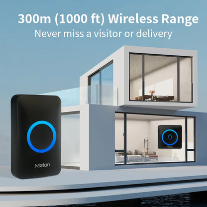 Meian Smart Home Doorbell Wireless Security Doorbell IP65 Waterproof Outdoor Door Bell 60 Songs 5 Volume Adjustable Chime Ki…