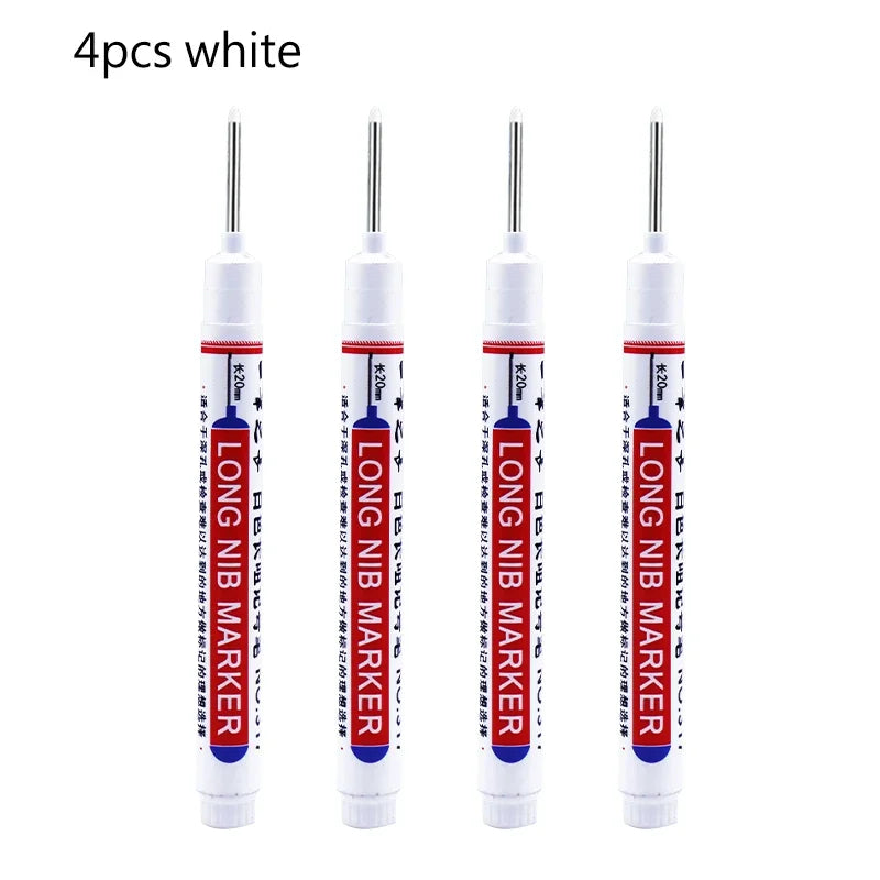 4/12 Pcs Waterproof Long Head Markers Deep Hole Marker Pen for Metal Carpenter Red/Black/Blue/Green Ink Woodworking Tools Ma…