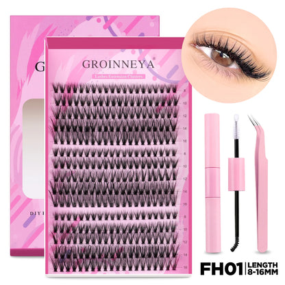 GROINNEYA DIY Lash Extension Kit Individual Lashes Cluster Mix Eyelashes Full Set Lashes Kit with Lash Bond and Seal At Home…