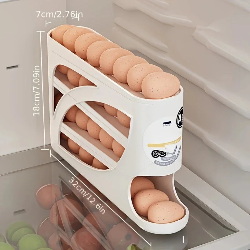 3-Tier Rolling Egg Storage Container for Refrigerator Holds 24 Eggs Organizer Rack Large Capacity Kitchen & Fridge Storage B…