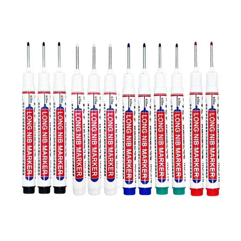 4/12 Pcs Waterproof Long Head Markers Deep Hole Marker Pen for Metal Carpenter Red/Black/Blue/Green Ink Woodworking Tools Ma…