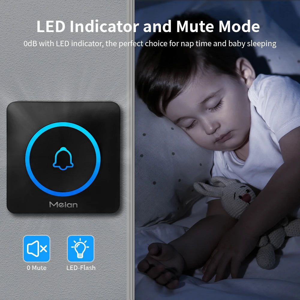 Meian Smart Home Doorbell Wireless Security Doorbell IP65 Waterproof Outdoor Door Bell 60 Songs 5 Volume Adjustable Chime Ki…