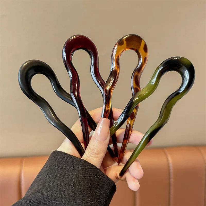 U-Shaped Hair Fork Fashion Tortoiseshell Acetate Acrylic Hairpin Geometric Headwear Hair Sticks Women Girls Hair Accessories…
