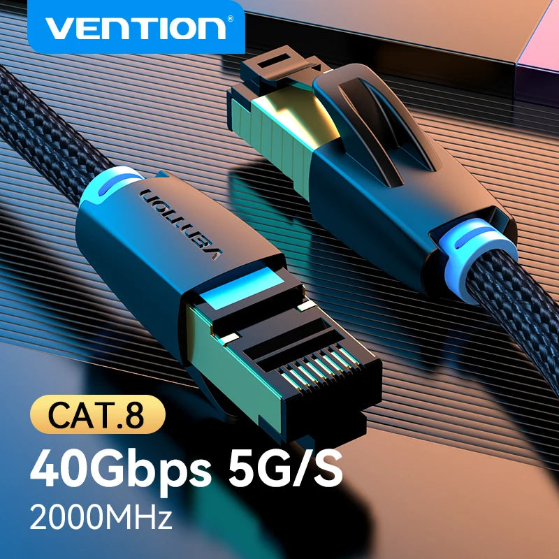 Vention CAT8 Ethernet Cable 40Gbps 2000MHz CAT 8 Networking Cotton Braided Internet Lan Cord for Laptops PS 5 Router RJ45 Ca…