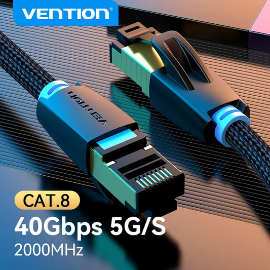 Vention CAT8 Ethernet Cable 40Gbps 2000MHz CAT 8 Networking Cotton Braided Internet Lan Cord for Laptops PS 5 Router RJ45 Ca…