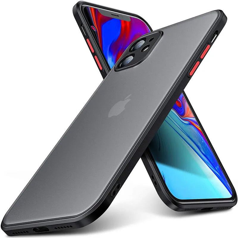 Shockproof Armor Matte Case For iPhone 11 12 13 14 15 16 Pro X XR XS Max 7 8Plus Luxury Silicone Bumper Clear Hard PC Cover…