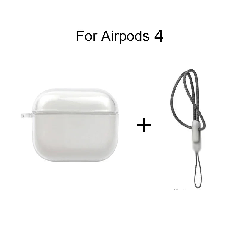 Clear Soft TPU Earphone Case for Airpods 4 3 2 1 Pro Pro2 Pro 3 Shockproof with Lanyard Strap for Airpods 4 Charging Case Co…