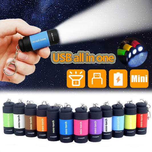 USB Rechargeable LED Multifunctional Strong Light Pocket Keychain Flashlight Waterproof Outdoor Hiking Camping Mini Flashlig…