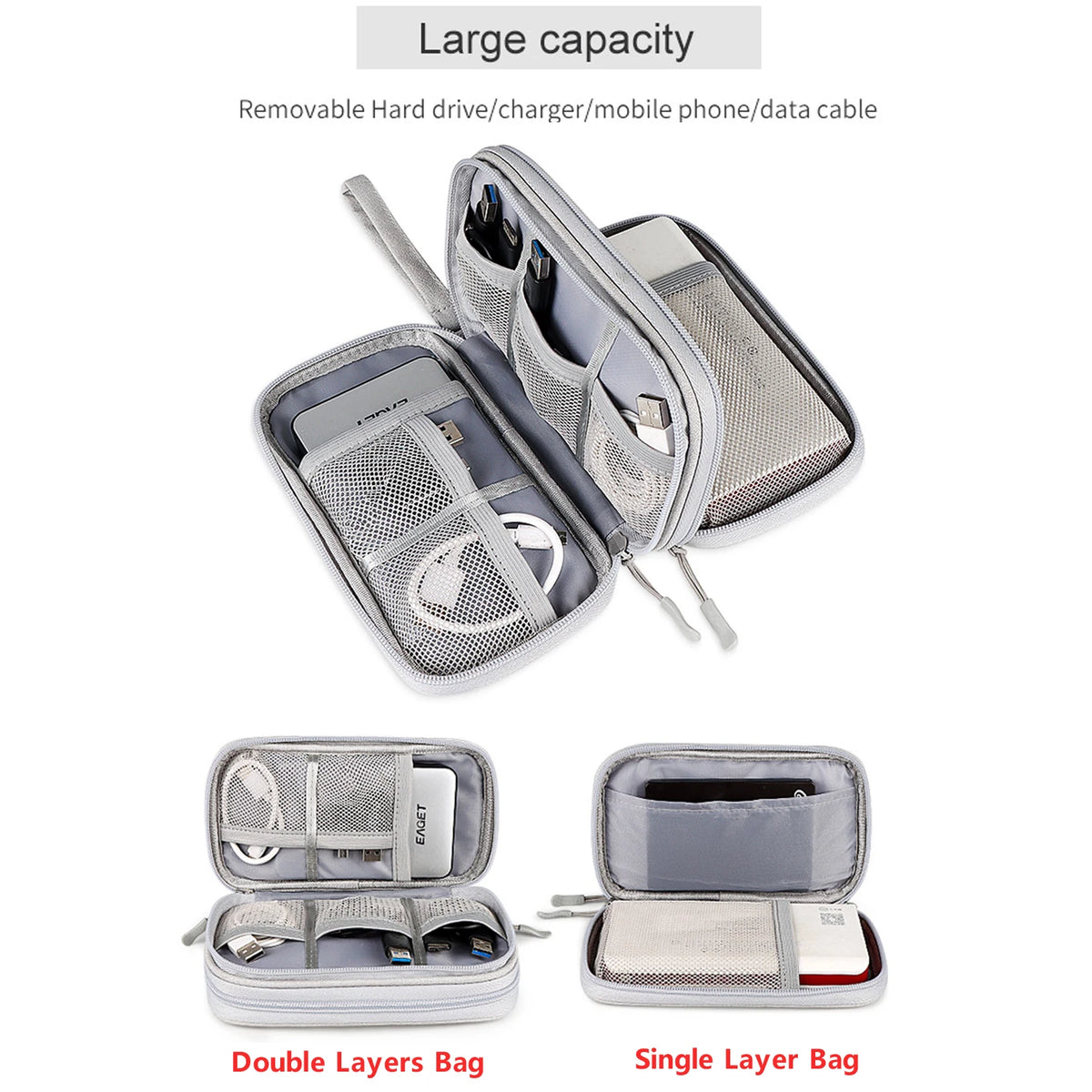Data Cable Storage Bag Waterproof Portable Carry Case Storage Bag Travel Organizer Bag for Cable Cord USB Charger - image 3