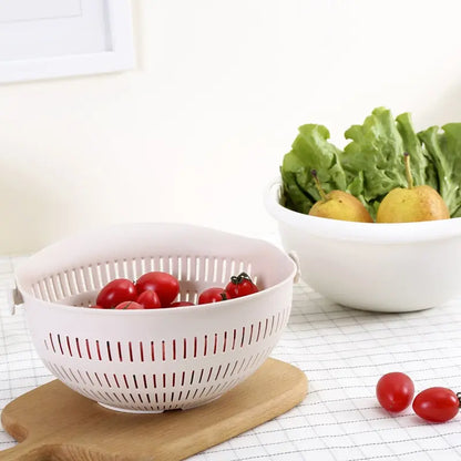 Kitchen Fruit Tray Removable Double Layer Fruit And Vegetable Basin Draining Basket Creative Household Rotating Washing Bask…