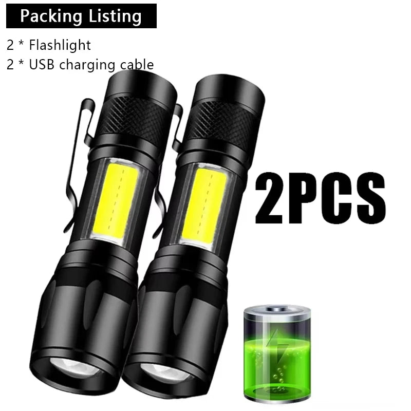 USB Rechargeable Mini Flashlight COB+XPE Portable Built-in Battery Zoomable Small Torch 3 Mode Camping Emergency Flashlights…