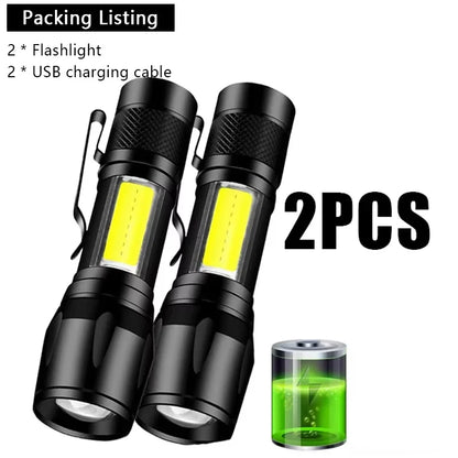USB Rechargeable Mini Flashlight COB+XPE Portable Built-in Battery Zoomable Small Torch 3 Mode Camping Emergency Flashlights…