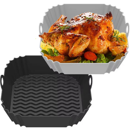 Silicone Air Fryer Pot Tray Food Safe Reusable Square BBQ Barbecue Pad Plate Airfryer Oven Baking Mold Basket Pan for Kitche…