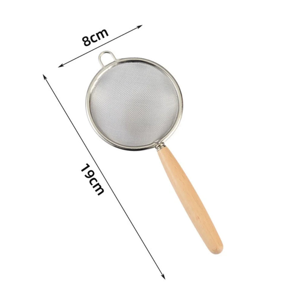 1/3pcs Stainless Steel Colander with Wooden Long Handle Hanging Ear Kitchen Strainer Filter Fine Mesh Sieve Sifter Kitchen T…