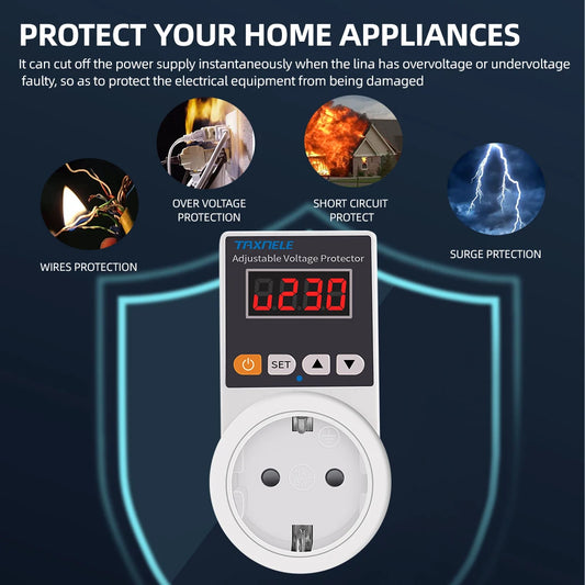 Automatic Voltage Protector Socket AC 220V Adjustable 16A Power Surge Protector EU Plug Socket Voltage Safe Refrigerator Pro…