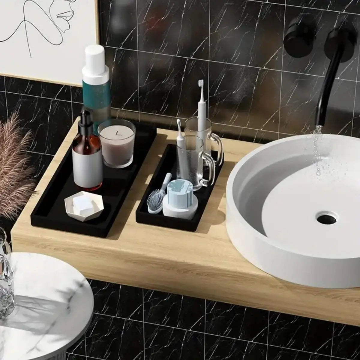 Silicone tray for bathroom countertops, hand sanitizer shampoo storage tray, jewelry display tray for decorative storage - i…