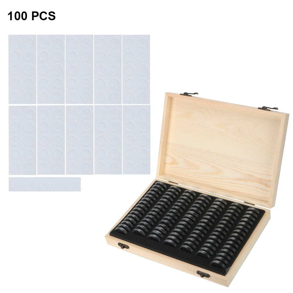 HILIFE Coin Storage Box With Adjustment Pad 20/30/50/100PCS Adjustable Wooden Commemorative Coin Collection Case Holder Caps…