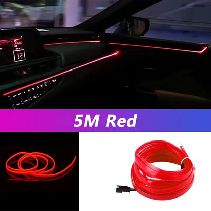 5M Car Interior Led Strip Light Neon EL Wiring Decorative Lamp For Auto DIY Flexible Ambient Light USB Party Atmosphere Diod…