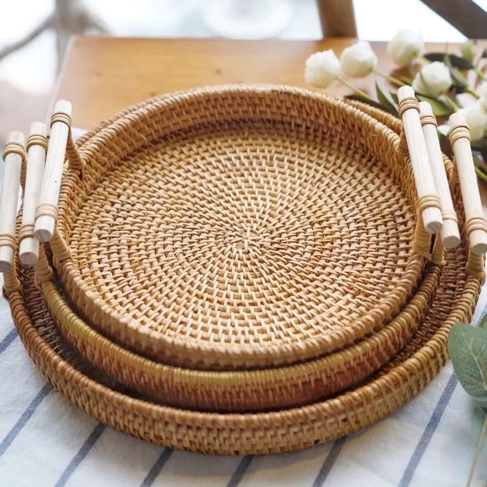 Handwoven Rattan Tray & Food Storage Basket | Eco-Friendly Kitchen Organizer with Lid, Farmhouse Home Decor - image 2