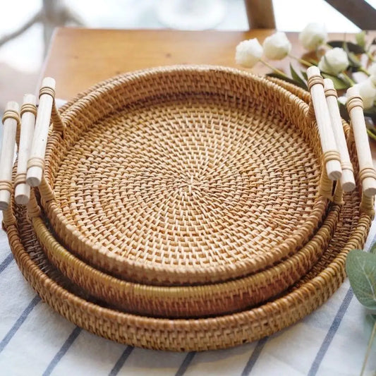 Handwoven Rattan Tray & Food Storage Basket | Eco-Friendly Kitchen Organizer with Lid, Farmhouse Home Decor - image 2
