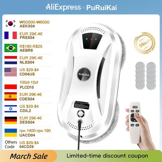 PuRuiKai Home Window Cleaning Robot Smart Window Glass Vacuum Cleaner One-key Glass Wall Cleaning Machine