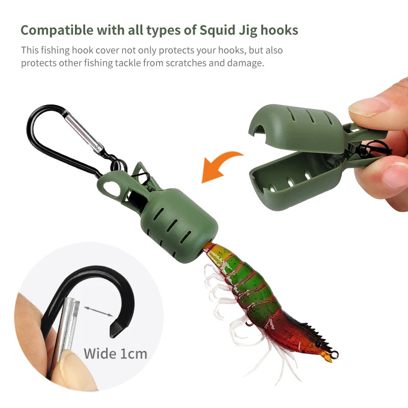 New Squid Jig Bait Protector Kit 6pcs Webfoot Octopus Egi Hooks Cover Cuttlefish Umbrella Lure Cap with Carabiner Fishing Ta…