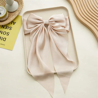 Korean Accessories Hair Clips for Women Girls Big Bowknot Solid Satin Long Ribbon Bows Spring Clamp Barette Cheveux Femme 20…