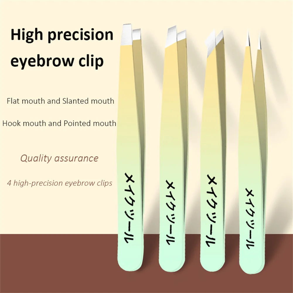 Ouriner Eyebrow Tweezers Set 4 Pcs Stainless Steel Eyebrow Forceps Professional Beauty Tool Set For Facial Hair Inward Growi…