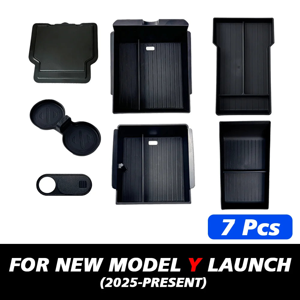 TEKSY 1/2/3/4/6/7/8pcs For Tesla New Model Y 2025 2026 Juniper ABS with Silicone Non-slip Mat Console & Armrest Storage Box…