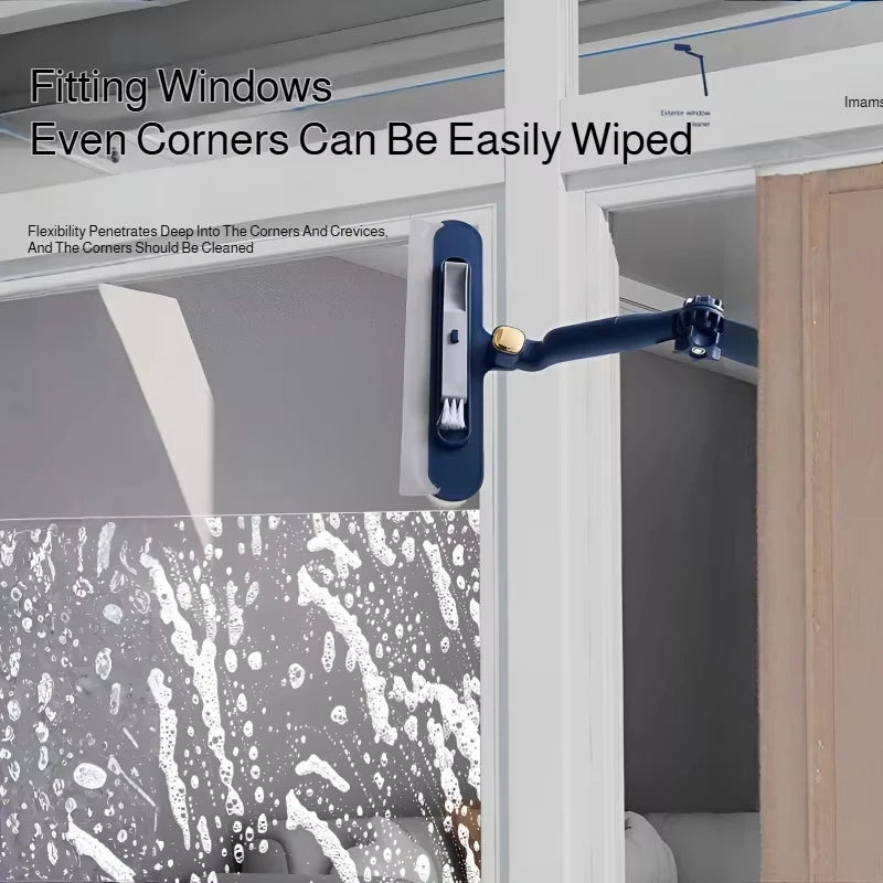 Telescopic Double-Sided Glass Cleaning Brush: Squeegee + Detail Brush 2-In-1, Wall And Floor All-Purpose Cleaning Tool - ima…