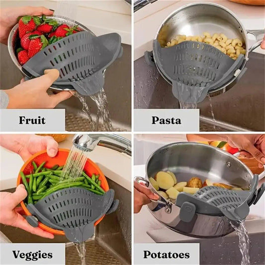 1pc Adjustable Silicone Clip-On Strainer for Pots, Pans, and Bowls - Handheld Drainer for Noodles, Pasta - image 2