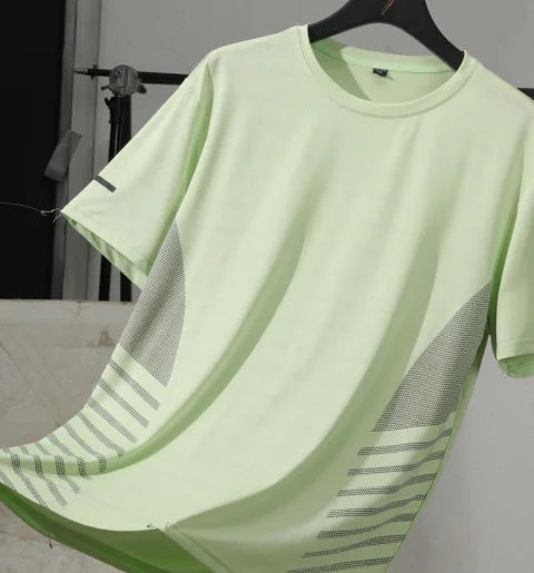 Running T-shirt Men Summer Ice Silk Thin Top Reflective Printing Quick Dry Short Sleeve Breathable Fitness Sports T-shirt 5X…