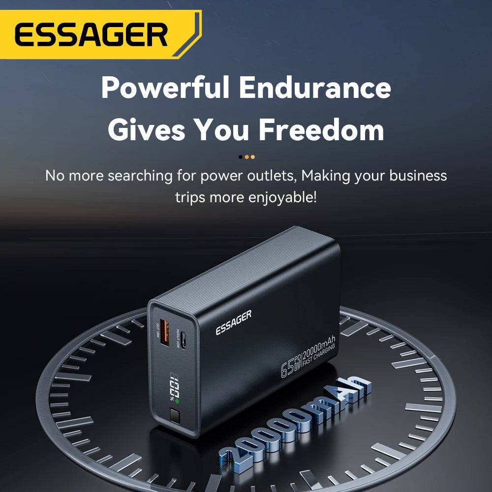 Essager Power Bank 20000mAh Portable PD 65W Fast Charging Mobile Phone External Battery Powerbank For IPhone17 16 15 Laptop…