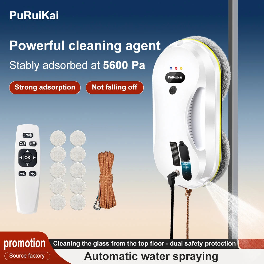 PuRuiKai Household Window Automatic Water Spray Cleaning Robot,With Intelligent Edge Detection System,Robot Glass Cleaner -…
