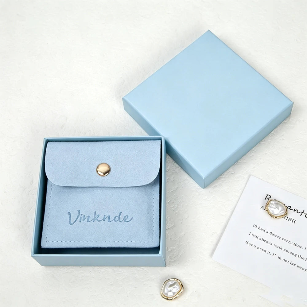 24/50/100Set Personalized Logo 9x9x3cm Jewelry Paper Box With 8x8cm Microfiber Snap Bag Jewellery Earrings Rings Brooch Boxe…
