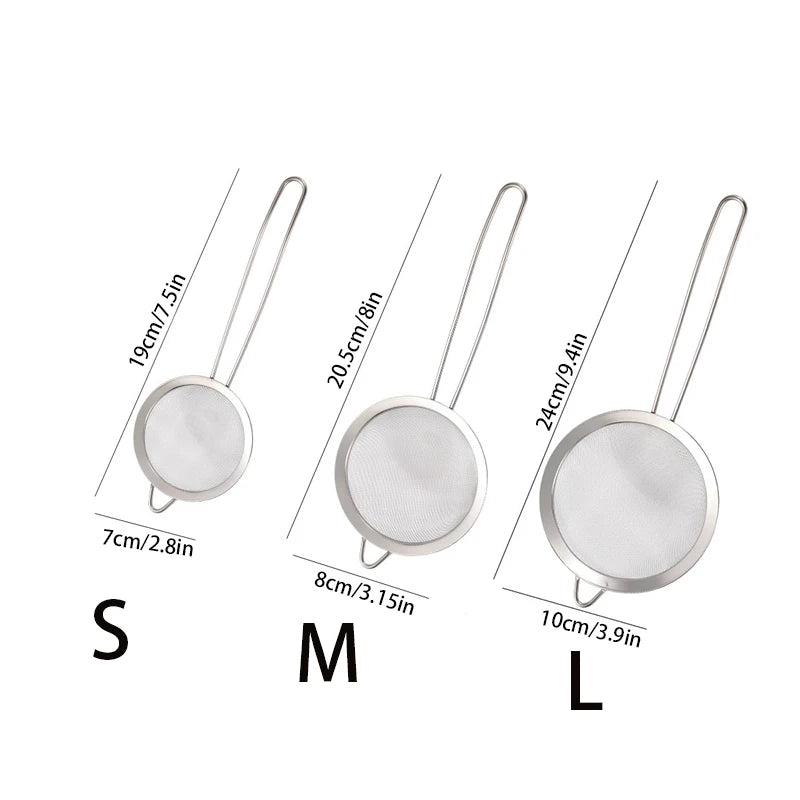 3pcs Stainless Steel Fine Mesh Strainer With Sturdy Handle And Hook, Colander Sifter For Juice Soy Milk, Kitchen Tools - ima…