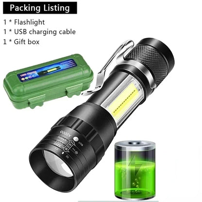 USB Rechargeable Mini Flashlight COB+XPE Portable Built-in Battery Zoomable Small Torch 3 Mode Camping Emergency Flashlights…
