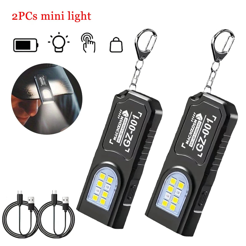 Powerful Mini COB LED Keychain Flashlight USB C Rechargeable Hanging Work Light Waterproof Keyring Camping Walking Pocket La…